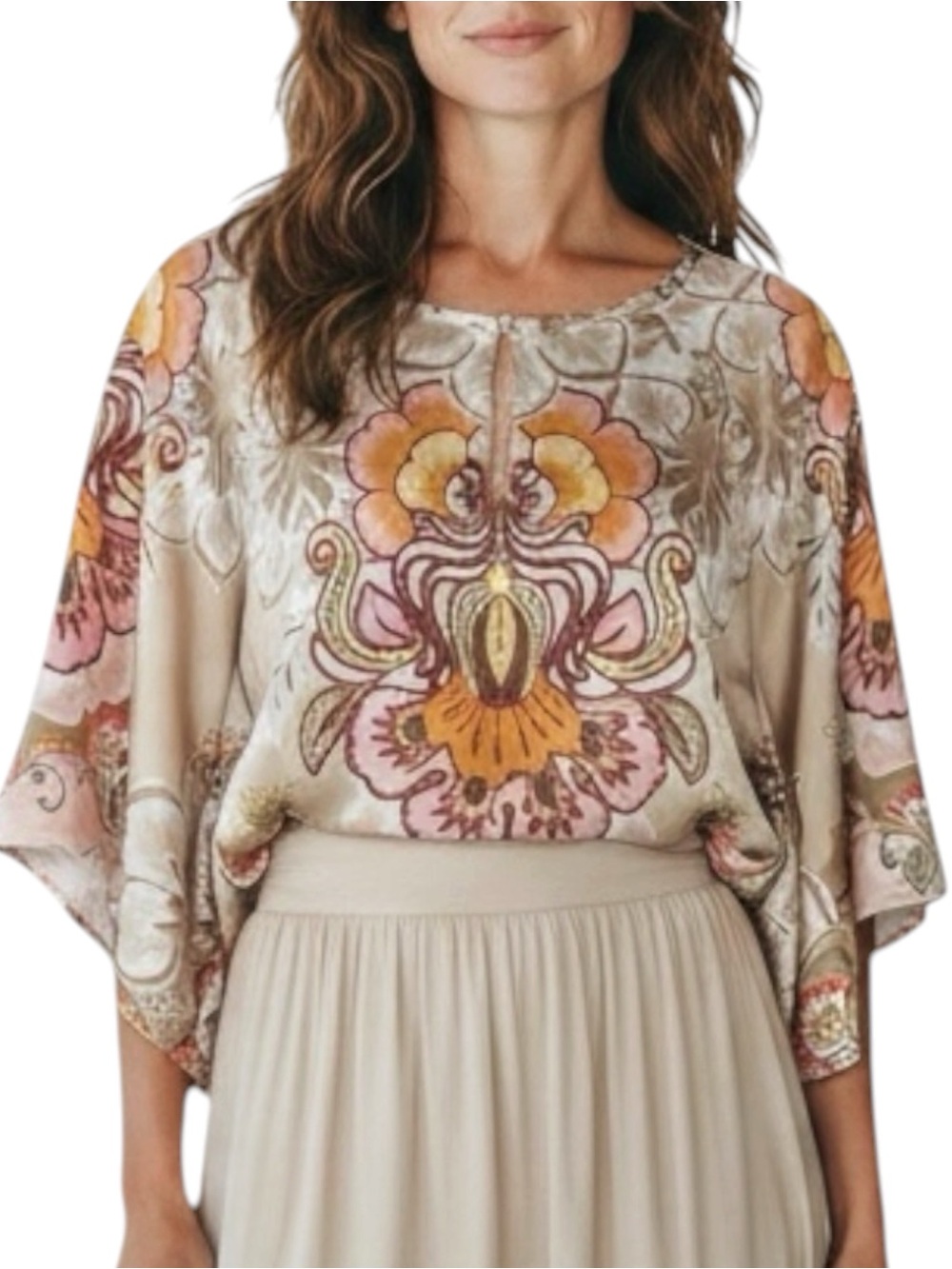 CHICO's Beige Cream Blouse w/ Pink and Yellow Floral Print Size 2.5 (14) - Picture 11 of 13